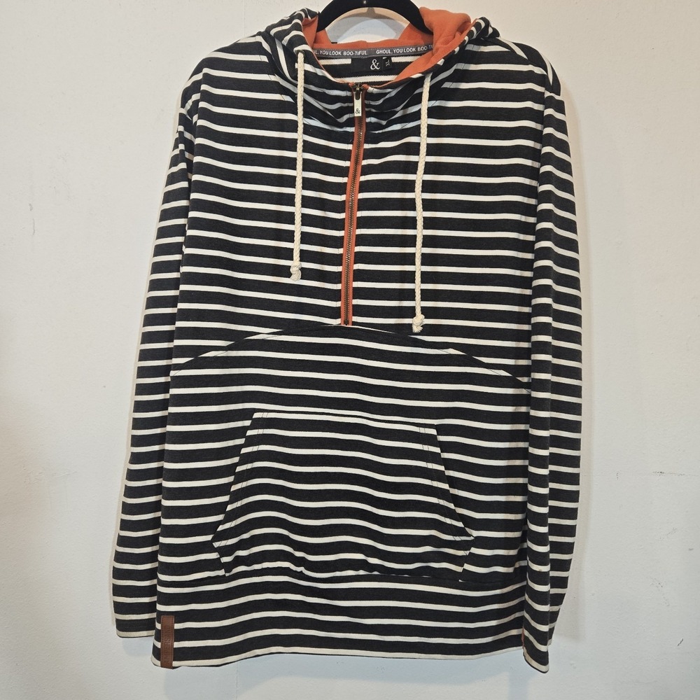 Ampersand Striped Pullover Hoodie Size XL